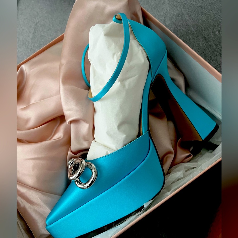 Mach and Mach Blue Double bow platform 140 heels